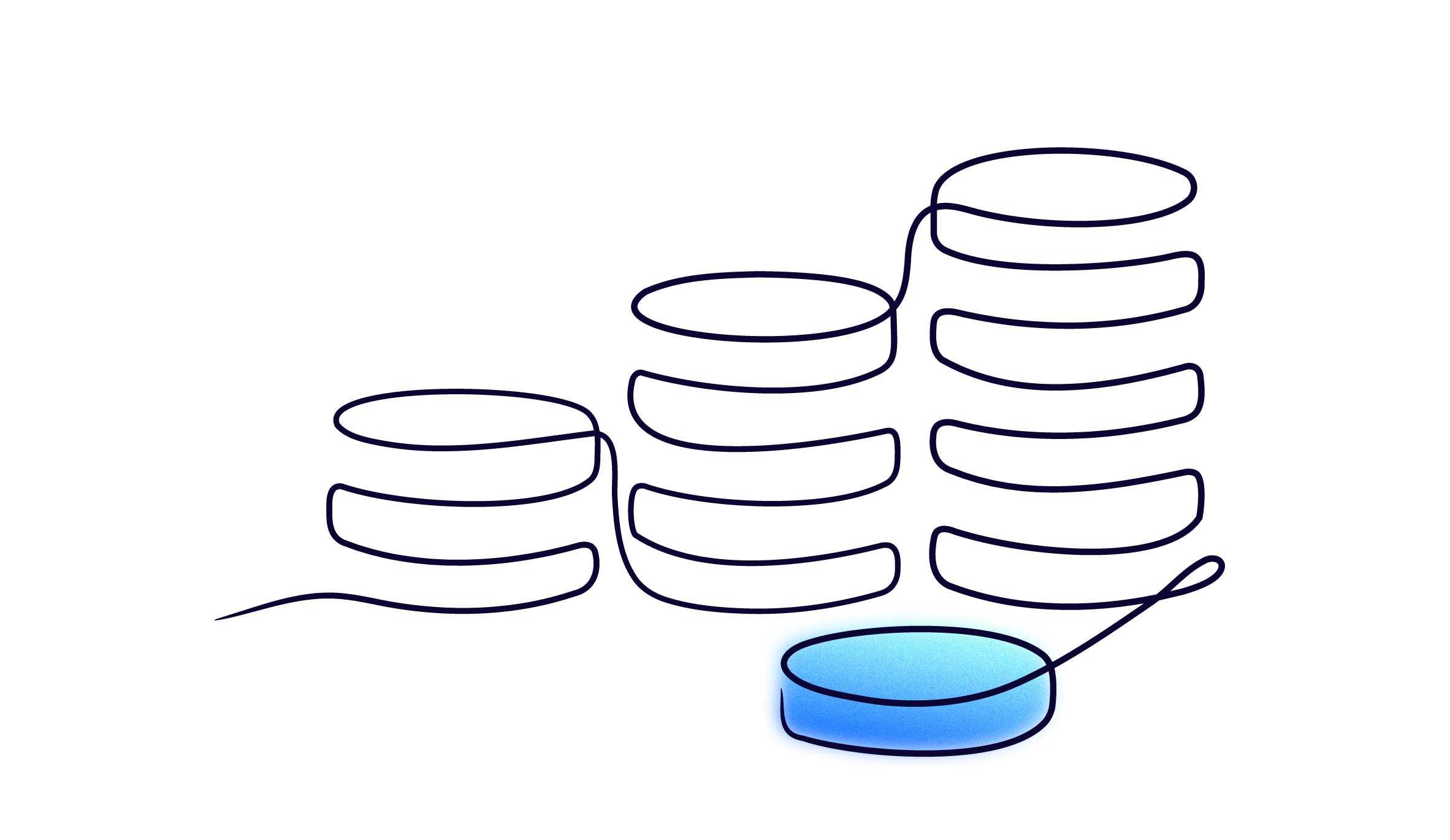 Illustration of stacked coin shapes with a blue disc at the front, symbolizing salary data.
